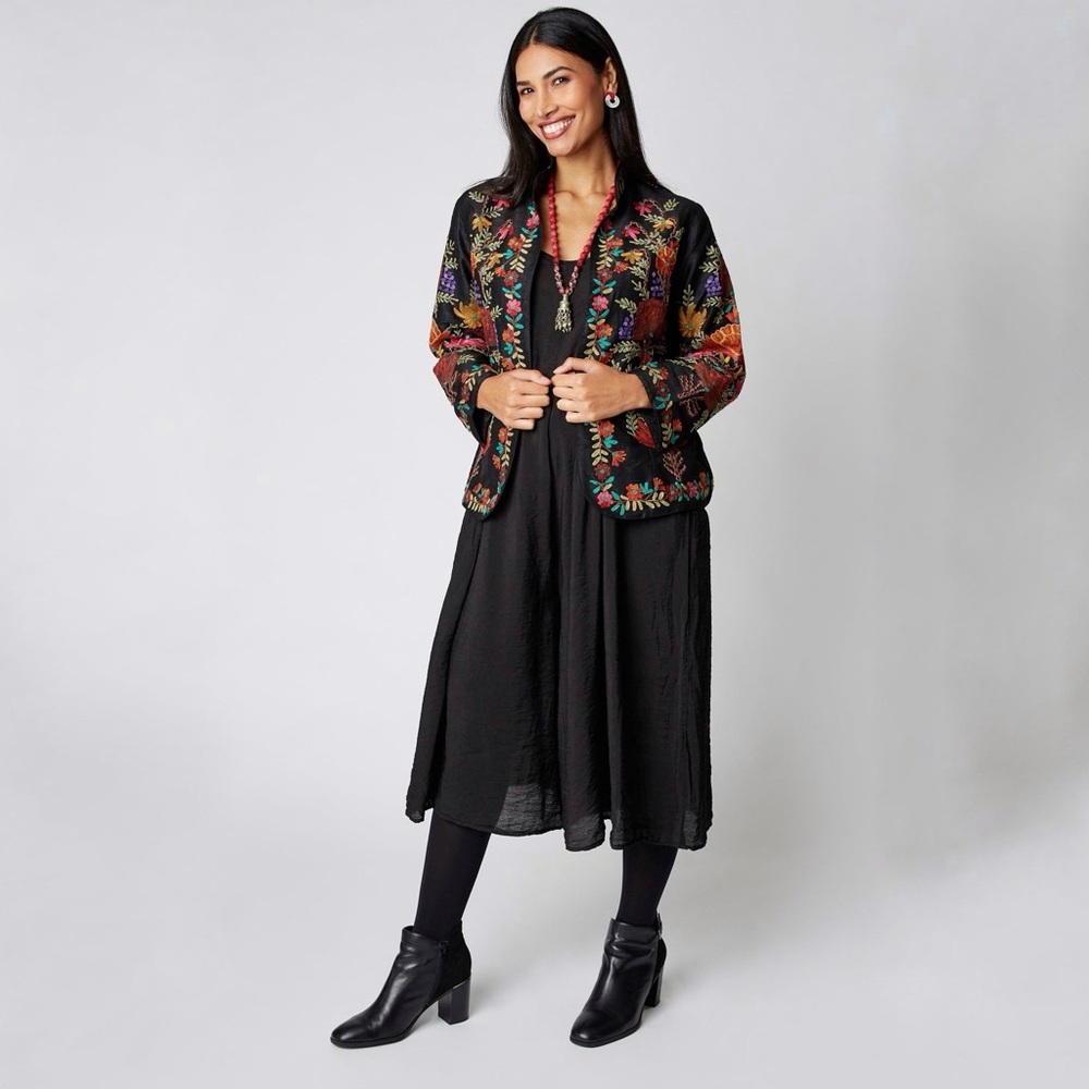 TravelSmith Silk Floral Embroidered Duster Jacket Women’s Size M boho folk rich - Picture 2 of 9